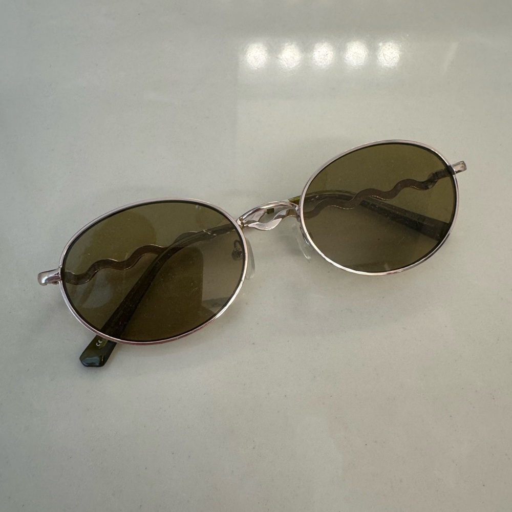 Urban Outfitters Silver Metal Frame Oval Sunglasses with Dark Green Lenses